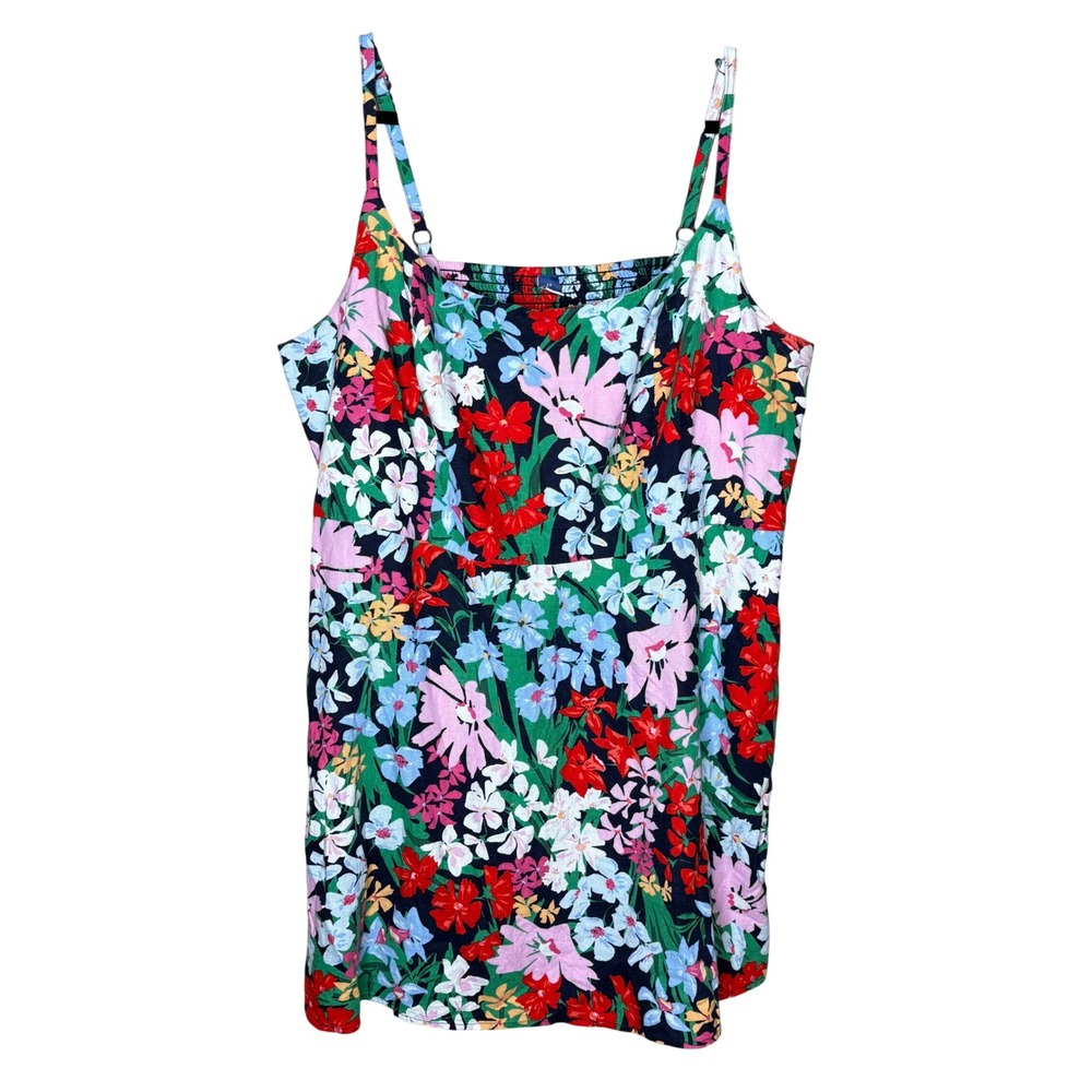 Old Navy Womens 3X Floral Linen Blend Cami Dress Smocked Back Pockets